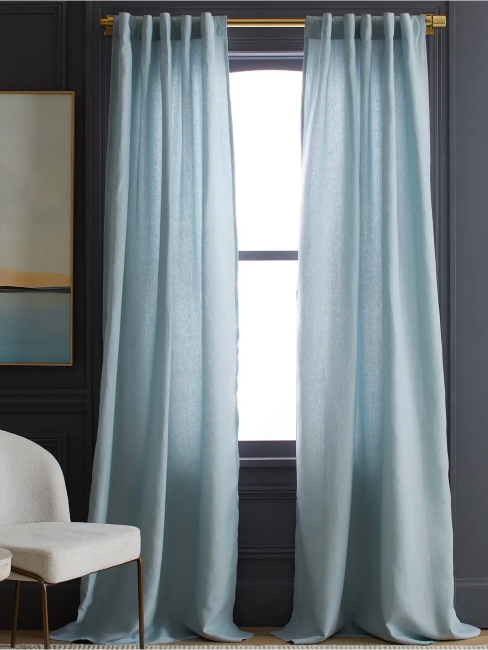 Quince European Linen Curtains 48x84 Light Blue – SET OF 2